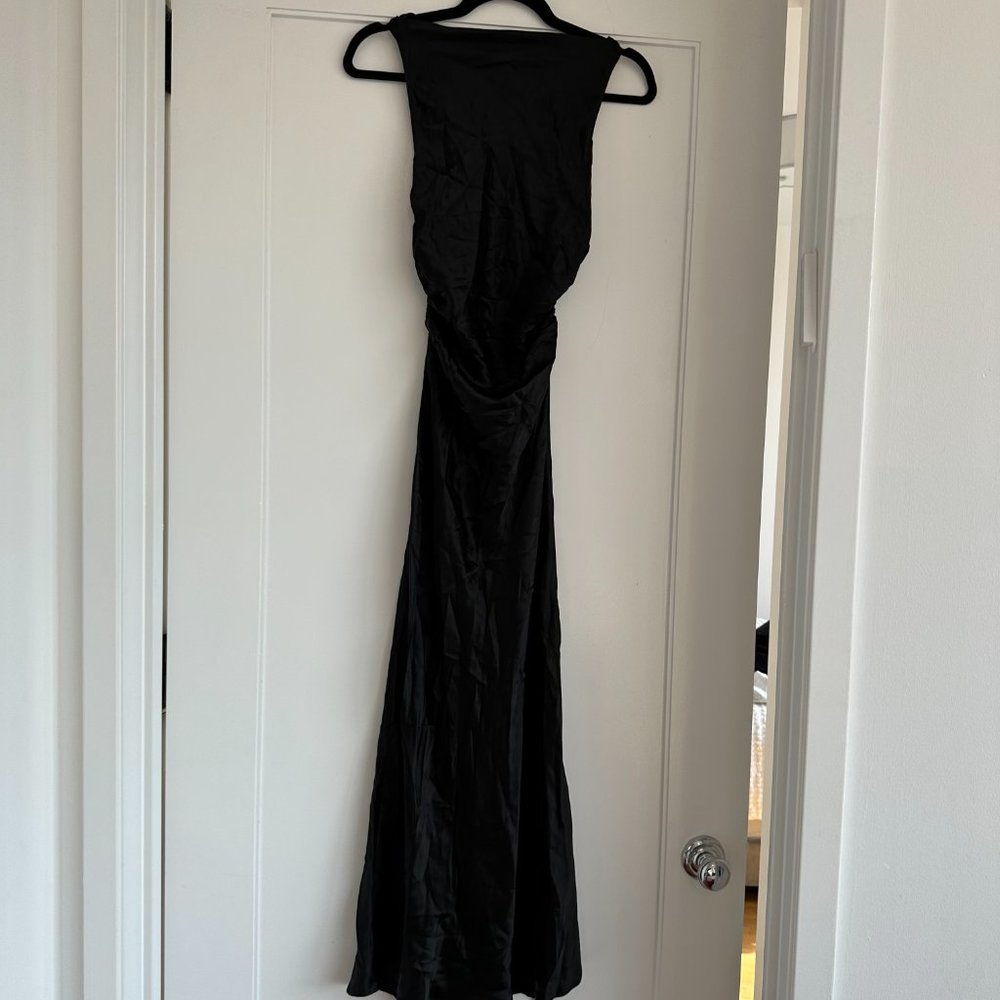 NWT Reformation Casette Midi Silk Dress Sz 2 Black Cowl Neck Cut-out Open Back - Picture 5 of 10